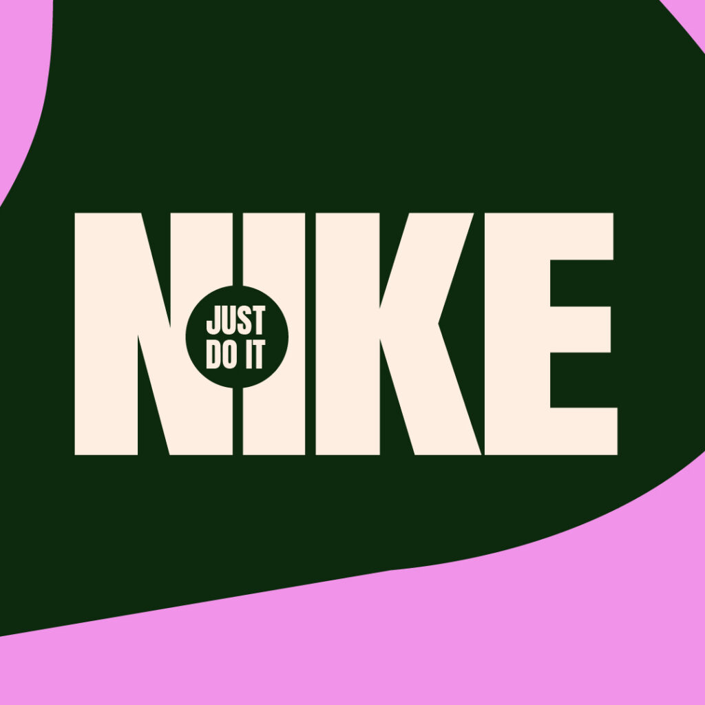 Redesign des Nike Logos in dunklem Grün und Magenta.